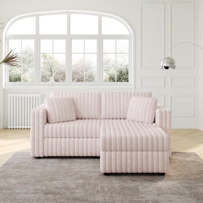 75.6'' Acrylic Imitation Rabbit Plush L-Shaped Sectional Sofas with Hydraulic Lift Ottoman, Built-In Storage, and Washable Cushions