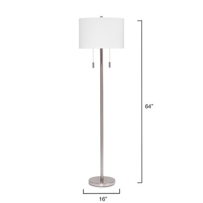 Silver 3-Way Switch Metal Floor Lamp with Linen Shade
