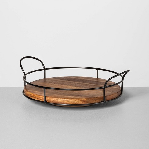 Wooden Lazy Susan with Metal Trim Brown/Black - Hearth & Hand™ with Magnolia - image 1 of 3