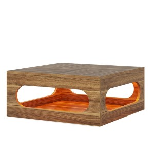 Resenkos Center Coffee Table, Living Room Table,2-Tier Coffee Table, Wood Square Center Tea Table with LED Strip Light Brown - 1 of 4