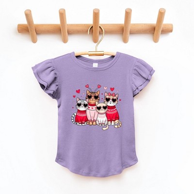 The Juniper Shop Valentine Kittens Toddler Flutter Sleeve Tee