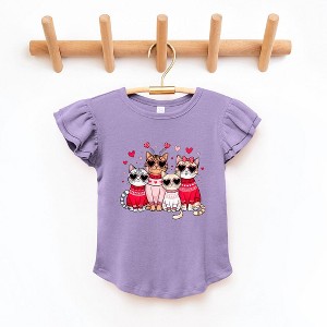 The Juniper Shop Valentine Kittens Toddler Flutter Sleeve Tee - 1 of 3