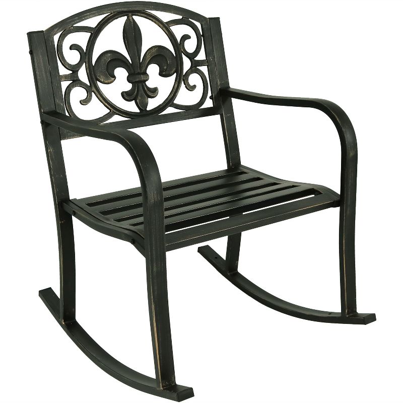 Sunnydaze Traditional Fleur-de-Lis Design Cast Iron and Steel Outdoor Rocking Chair, 1 of 13