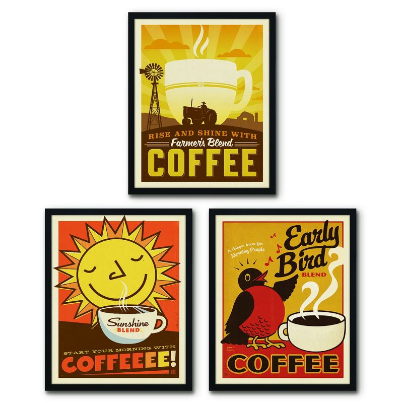 Americanflat 3 Piece Set - Vintage Morning Coffee mid century Wall Art for Kitchen, Coffee Bar By Anderson Design Group, 1 of 7