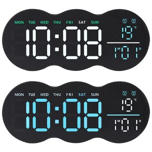 REGALWOVEN 2 Pcs Digital Plastic Temperature Display Auto-Dimming Large Wall Clock 11 x 4.5 Inches - 1 of 4