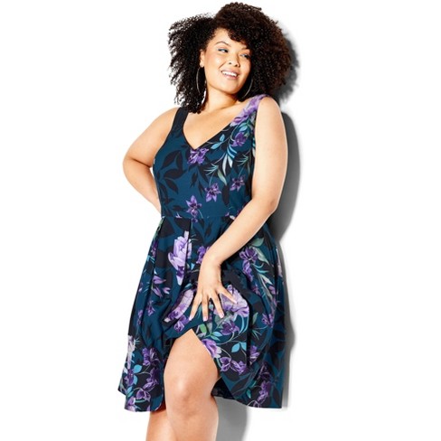 Women's Plus Size Hydrangea Print Dress - Teal | City Chic : Target