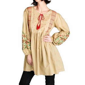Women's Floral Embroidered Peasant Dress - Velzera - 1 of 3