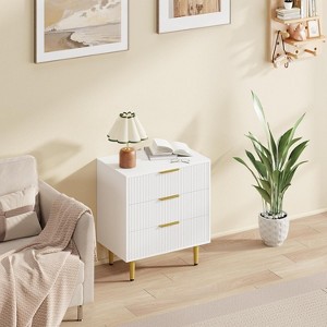Fluted Dresser for Bedroom with 3 Drawers, Wooden Chest of Drawers with Metal Handle & Feet, Black Dresser for Living Room, Hallway, Bedroom - 1 of 4