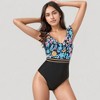 Anna-Kaci Swim Women's Ruffle One-Piece Swimsuit with Floral Print Bodice and Striped Waistband Detail - 4 of 4