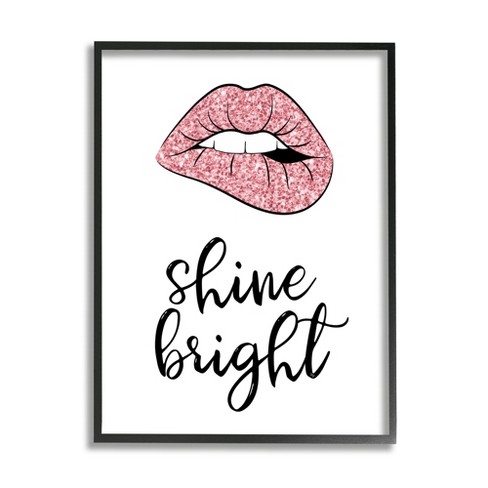 Stupell Industries Shine Bright Pink Glam Lips Framed Giclee, 11 x 14