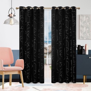 Deconovo Silver Pattern Blackout Curtains Grommet Top (2 Panels) - 1 of 4