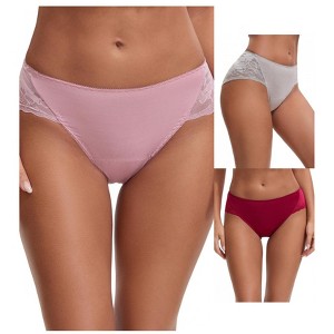 INSPIRE CHIC Women's Mid-Waisted Lace Briefs HI-Cut Period Leak Proof Ladies Underpants 3 Packs - 1 of 4