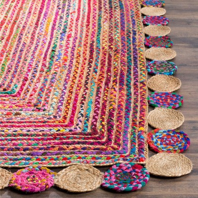 Handmade Multicolor Wool and Cotton Rectangular Rug