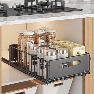 Telescopic Drawer, Extendable Drawer 37.5 D x 24.5 W x 10 H cm, Carbon Steel Kitchen Cabinet Organiser - 1 of 4