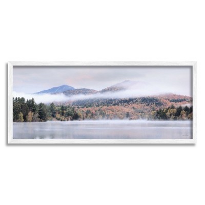 Stupell Industries Looming Fog Mountain Peak Reflective Lake Photography Black Framed Giclee Art