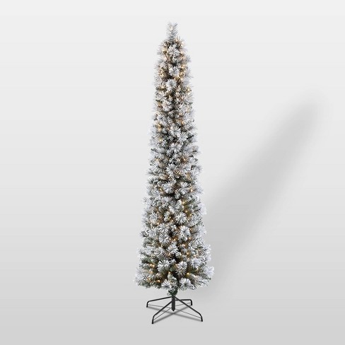 Pre-Lit Flocked Artificial Pencil Christmas Tree