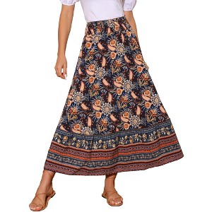 INSPIRE CHIC Women's Floral Skirts High Waist A Line Boho Maxi Skirt - 1 of 4