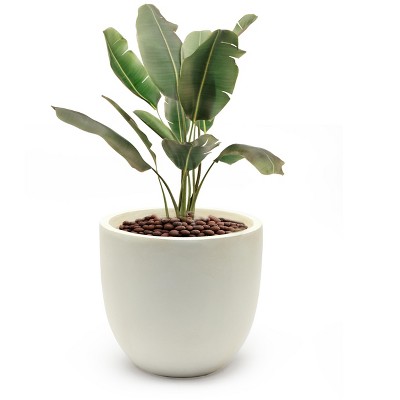 White Round Magnesium Oxide Outdoor Planter, 12.2in Height