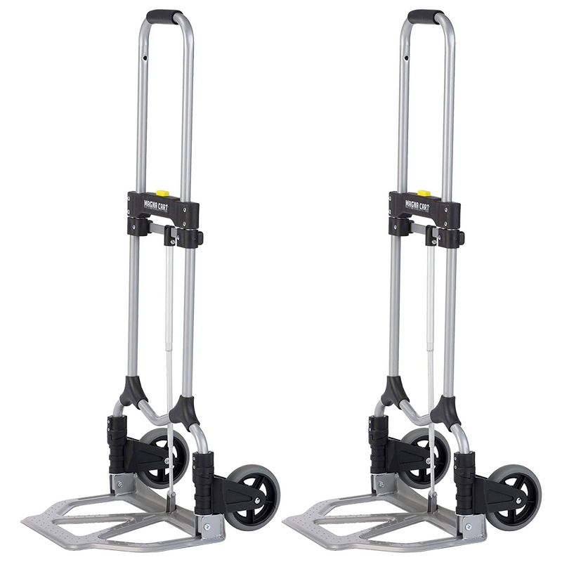 Magna Cart Personal 160lb Capacity MCI Folding Steel Luggage Hand Truck Cart w/ Telescoping Handle, Silver/Black (2 Pack), 1 of 7