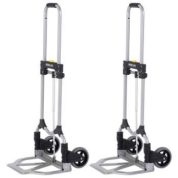 Magna Cart Personal 160lb Capacity MCI Folding Steel Luggage Hand Truck Cart w/ Telescoping Handle, Silver/Black (2 Pack)