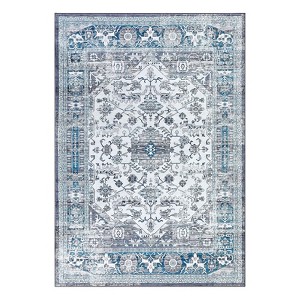 Washable Vintage Printed Rug Non Slip Low Pile Rug Soft Floral Throw Floor Cover Foldable Indoor Carpet for Living Room Bedroom Playroom Nursery - 1 of 4