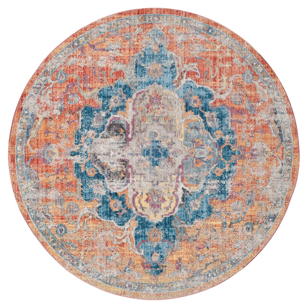 Blue/orange Medallion Loomed Round Area Rug 7' - Safavieh