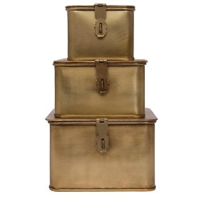 Storied Home Square Decorative Metal Boxes with Lid, Gold, Set of 3 - 1 of 4