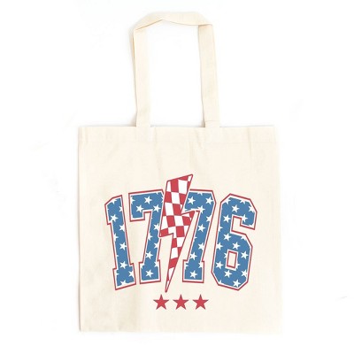 City Creek Prints 1776 Stars Lightning Bolt Canvas Tote Bag - 15x16 - Natural