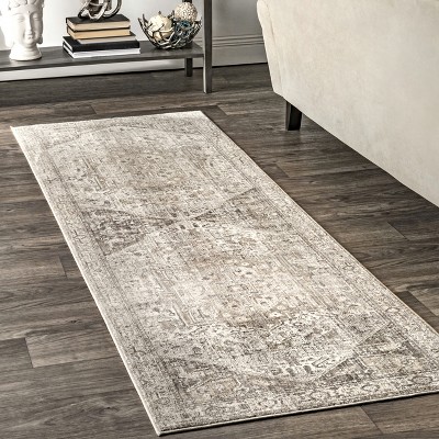 Reversible Silver Medallion 30" Synthetic Runner Rug