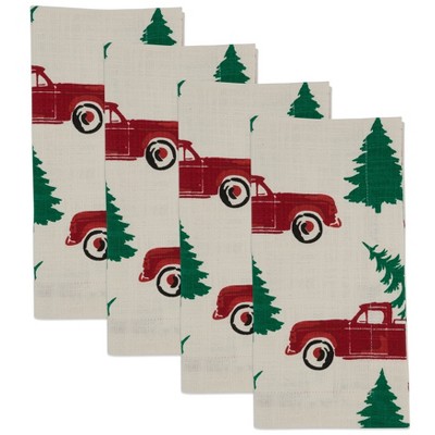 Red Truck and Tree Christmas Cotton Napkins Set