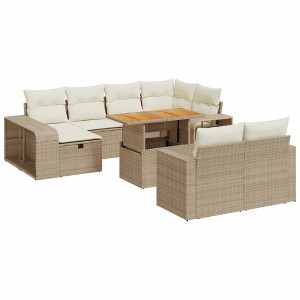 vidaXL 11 Piece Patio Sofa Set with Cushions Beige and Cream Poly Rattan - Wood - 1 of 4