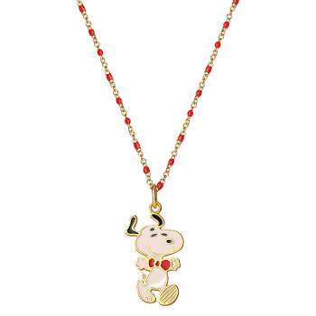 Peanuts Snoopy Womens Gold Plated Sterling Silver Necklace with Snoopy Charm - Officially Licensed, 18"