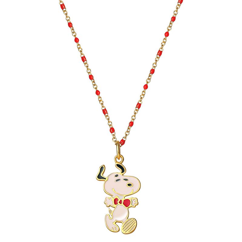 Peanuts Snoopy Womens Gold Plated Sterling Silver Necklace with Snoopy Charm - Officially Licensed, 18", 1 of 7