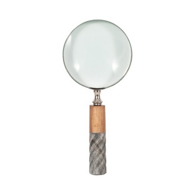 Sagebrook Home 4" Decorative Magnifying Glass - Contemporary Marble Brown and Gray Rustic Ornate Magnifying Glass Decor For Home or Office Table