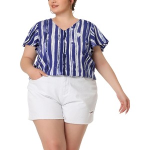 Agnes Orinda Women's Plus Size Cute Short Sleeve V Neck Casual Stripe Blouses - 1 of 4