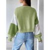 Women's Color Block Crop Cardigan Top Bishop Long Sleeve Open Front Sweater - 3 of 4