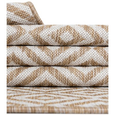 Beige and Cream Geometric Square Outdoor Rug, 8 ft