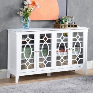 Resenkos Sideboard Buffet with Glass Door Front and Adjustable Interior Shelves, White - 1 of 4