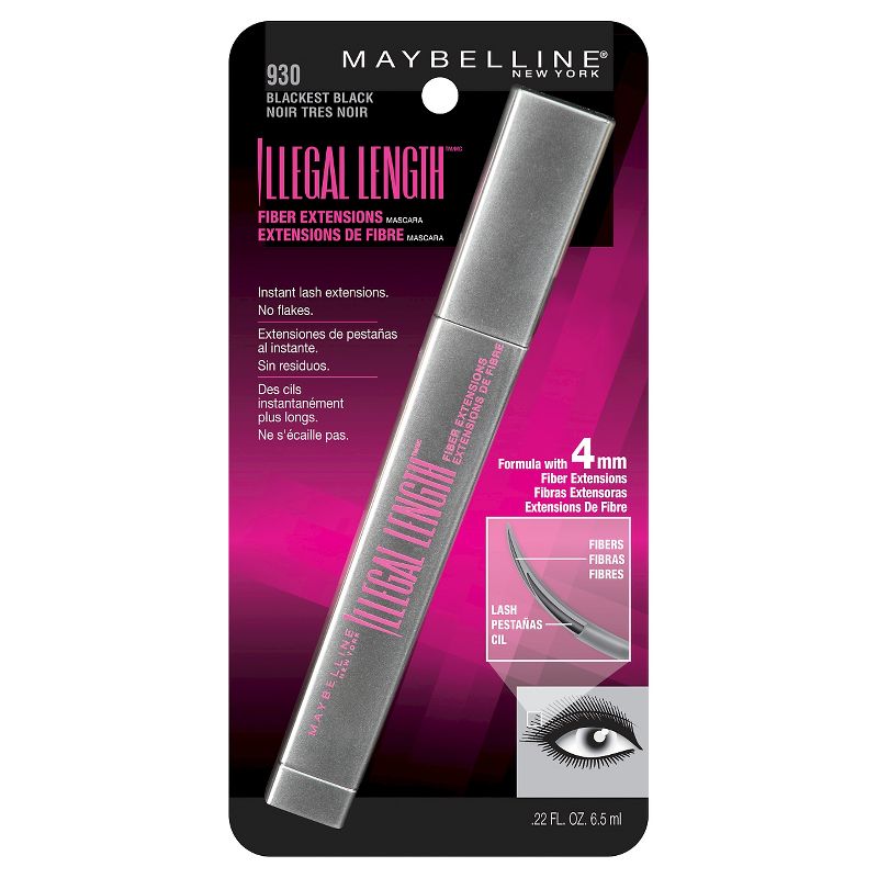 MaybellineIllegal Length Fiber Extensions Washable Mascara - 930 Blackest Black - 0.22 fl oz: Volumizing, Non-Clumping, Ophthalmologist Tested, 2 of 5
