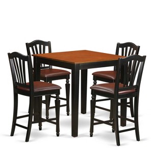 Counter Height Dining Set - 5 Piece Table & Chairs - Kitchen Set - Modern Design - Black & Cherry Finish - 1 of 4