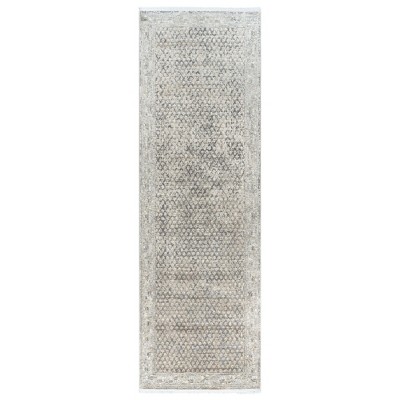 Gertmenian Florance Modica Distressed Traditional Border Gray Beige Indoor Viscose Acrylic Area Rug with Fringe