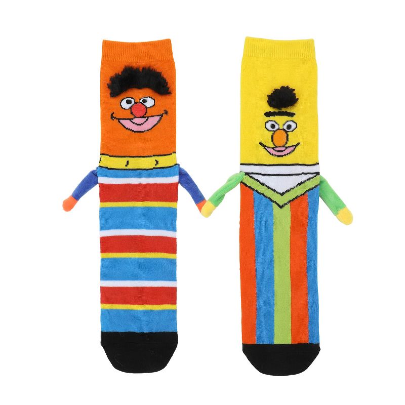 Sesame Street Bert & Ernie Women's Casual Crew Socks With 3D Arms & Magnetic Hands, 2 of 7