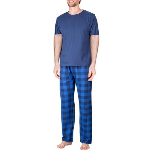 Sleephero Mens Pajama Set 2 Piece Pj With Crew Neck Tee And Pants Blue Check Extra Large Target