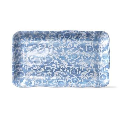 TAG 17.3L in. x 11W in. Cottage Blue White Flower Melamine Serving Platter   Indoor Outdoor Rectangle Blue