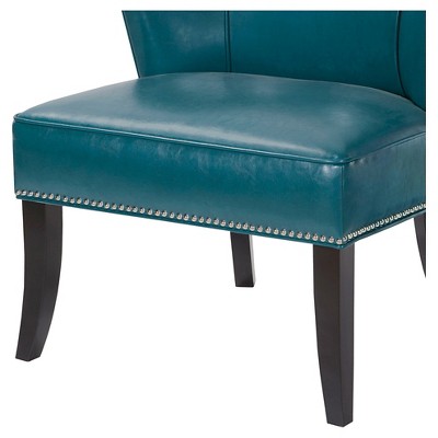 Peacock Blue Faux Leather Barrel Accent Chair with Wood Legs
