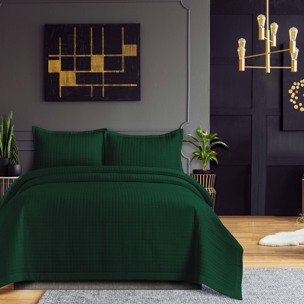 Photos - Bed Linen King Naples Microfiber Quilt Set Emerald Green - Tribeca Living: Includes