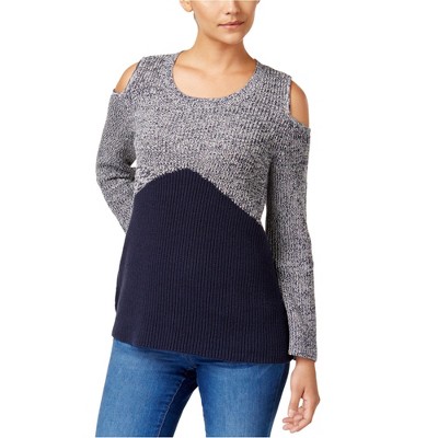 Style & Co. Womens Colorblocked Cold Shoulder Pullover Sweater