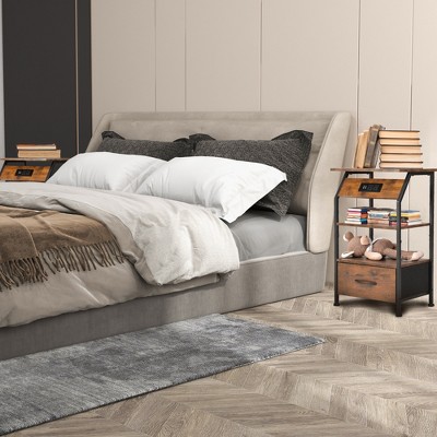Infurnic Nightstands 1 Set Of Cloth Nightstand With Drawer, Open Compartment, Elegant And Simple Design, No Lamp，Brown, 15.36"*11.73"*25.2"
