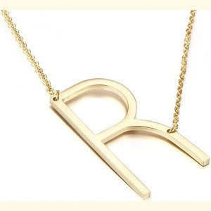 Large Sideways Initial Pendant Necklace 18K Gold Plated Stainless Steel - 1 of 4