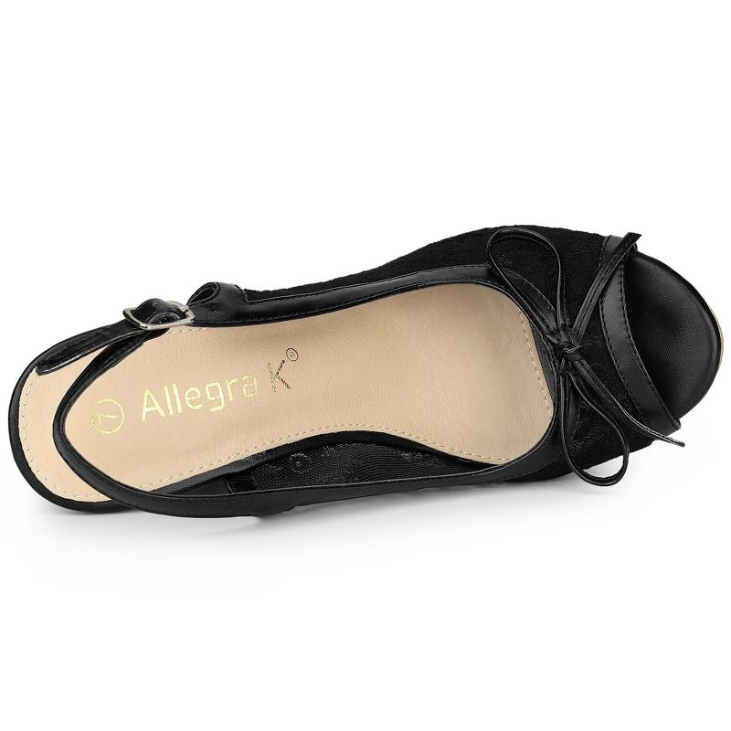 Allegra K Women's Wood Platform Heels Bow Lace Wedge Sandals, 4 of 8
